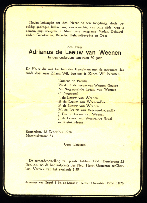 Rouwkaart Adrianus 1868
