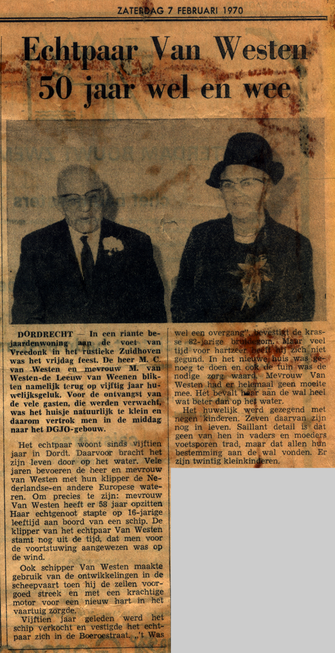 Dordts Dagblad van 7.2.1970. Krantenknipsel uit het familiearchief van Cornelis*1931